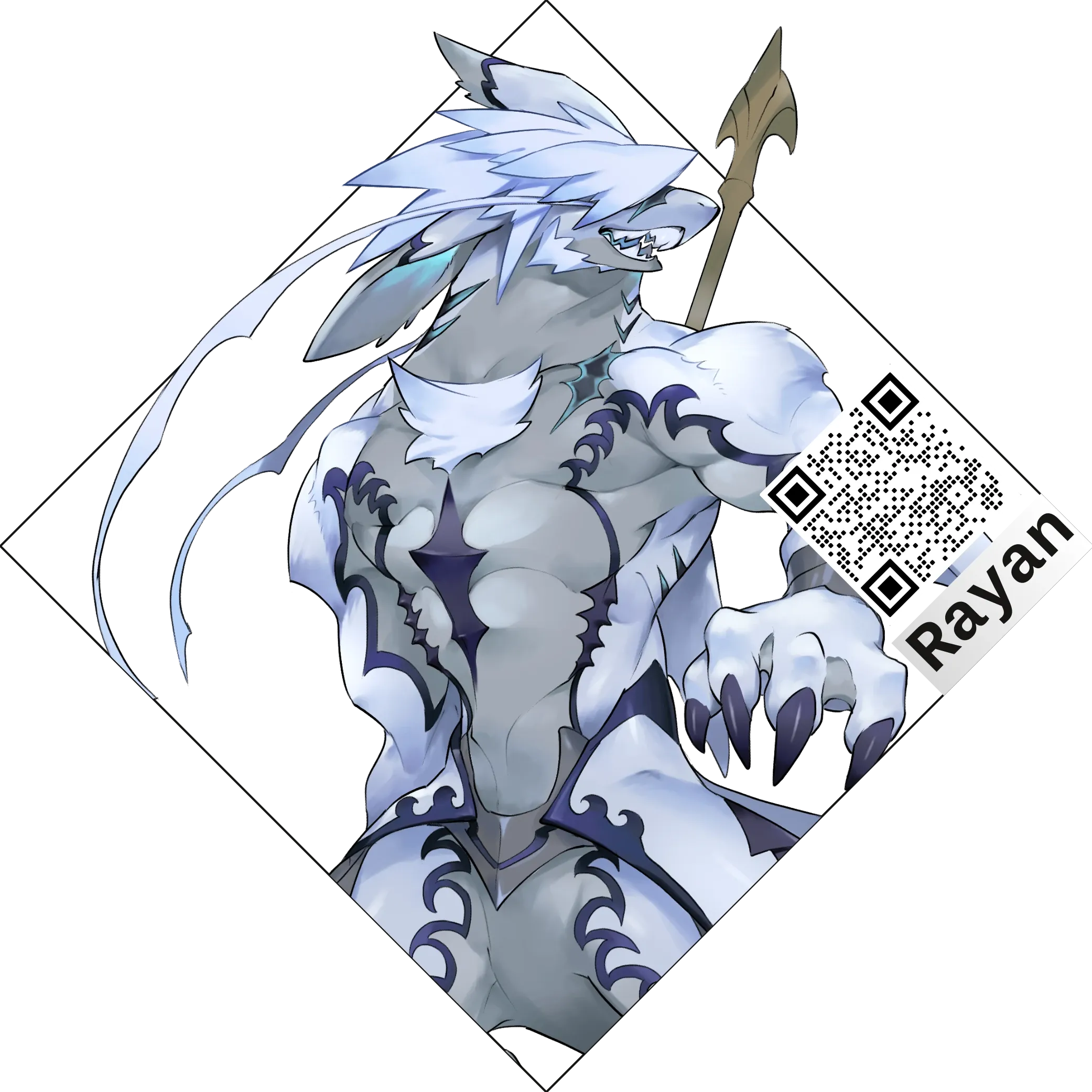 diamond-shaped badge that contains the character's portrait and links to their vgen page