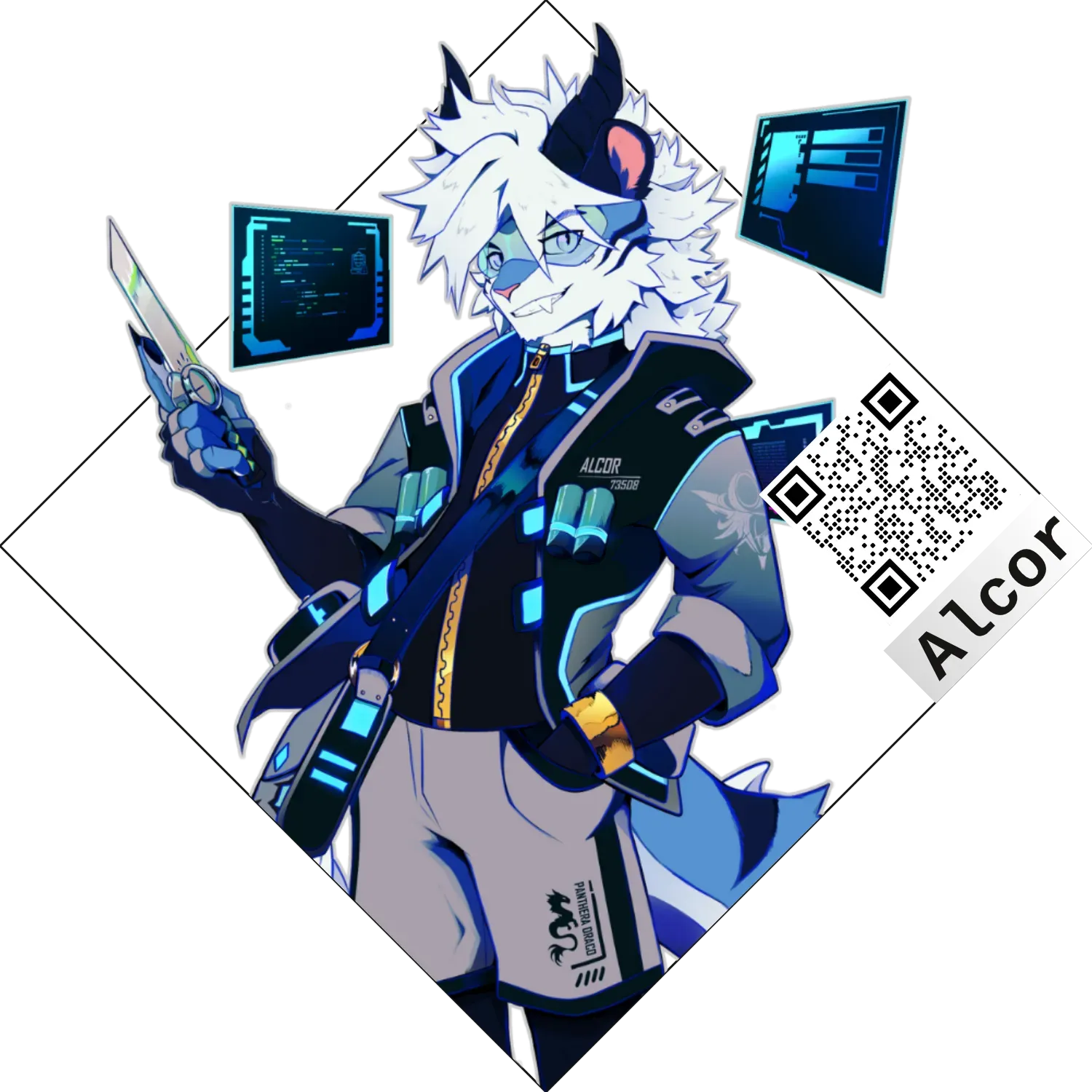 diamond-shaped badge that contains the character's portrait and links to their vgen page