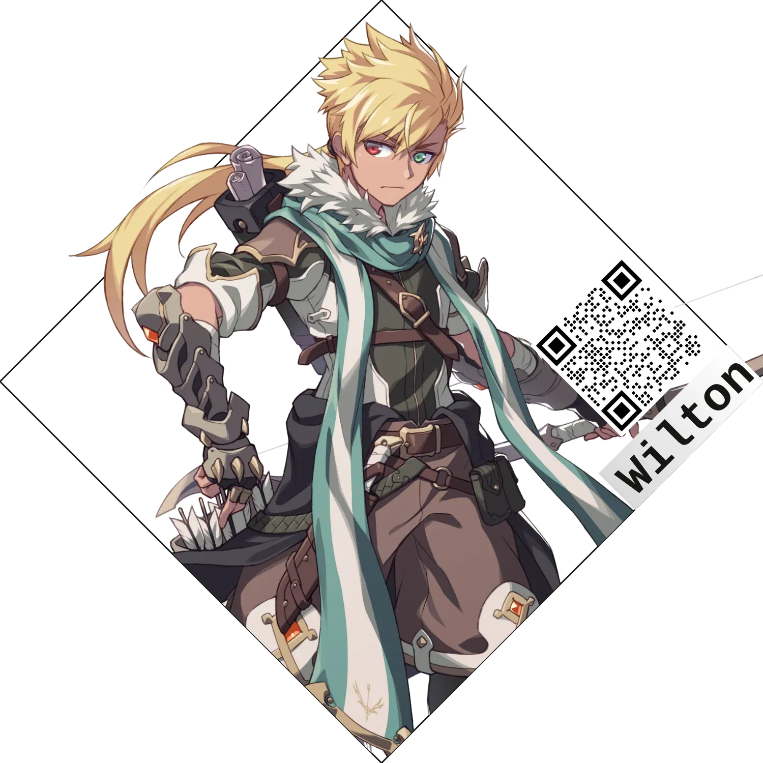 diamond-shaped badge that contains the character's portrait and links to their vgen page