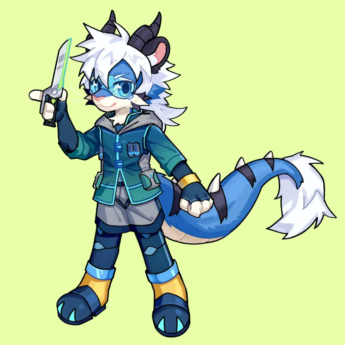 Chibi Cougar-Dragon with a Visor and Knife!